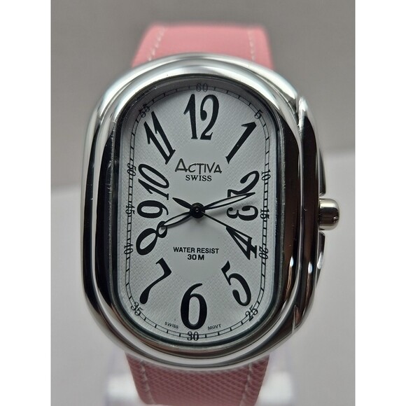 Activa Swiss Quartz Watch Oval 37mm Pink Strap 30M WR New Battery Womens Classic - Picture 4 of 10